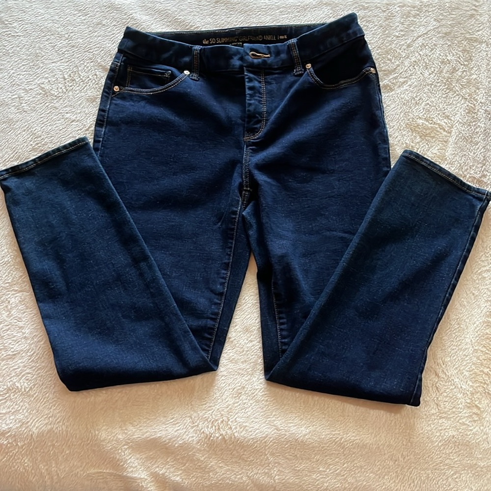 Chico’s- the So Slimming Girlfriend ankle jeans, dark navy denim, stretch